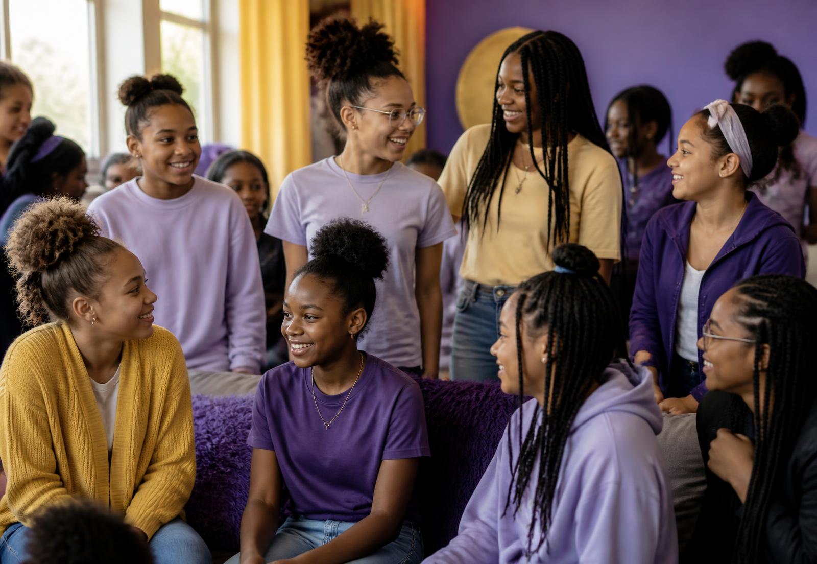 Girls smiling together in a Girls With Purpose mentorship gathering